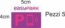 Carica l'immagine nel visualizzatore di Gallery, KIT 5 ADESIVI EasyPark in PVC Compatti e Resistenti Perfetti per Chi Usa l’App di Parcheggio Facili da Applicare su Vetr