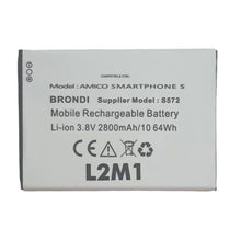 Carica l'immagine nel visualizzatore di Gallery, Batteria per Brondi Amico Vero 4G Senior Smartphone Android Supplier Model S572P S572+ S572 Li-ion 3.8V 2800mAh 10.64Wh
