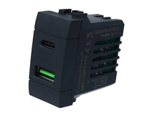 Carica l'immagine nel visualizzatore di Gallery, Caricatore Bticino Living 2 in 1 USB-A + Type-C, 3.1A 5V Ricarica Veloce (Nero)