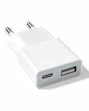 Carica l'immagine nel visualizzatore di Gallery, Caricabatterie USB 5V 1A 2Porte USB C + A Spina di Alimentazione Presa di Ricarica Caricatore per iPhone, Sam sung Telef
