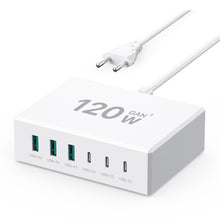 Carica l'immagine nel visualizzatore di Gallery, Caricatore USB C Multiplo, 120W 6-Porto Stazione di Ricarica USB GaN PD Carica Cellulare【3USB-C + 3USB-A】, Alimentatore 