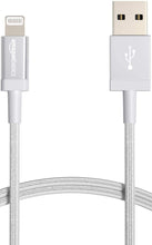 Carica l'immagine nel visualizzatore di Gallery, Amazon Basics Cavo di ricarica Lightning a USB-A, certificato MFi, in nylon intrecciato, per iPhone, argento, 0.9 m