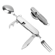 Carica l'immagine nel visualizzatore di Gallery, 1 Set Posate Pieghevole, Utensile 4-in-1 Con Coltello, Forchetta, Cucchiaio E Apribottiglie, Ideale Per Viaggio, Picnic,