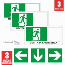 Carica l'immagine nel visualizzatore di Gallery, SPACE - 3 Cartelli uscita di emergenza 30 x 15cm in PVC con Frecce Direzionabili per negozio e azienda uscita di sicurez