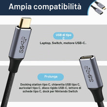 Carica l'immagine nel visualizzatore di Gallery, AXFEE Prolunga USB 3.2Gen, 2M 100W/5A Cavo USB C, Maschio a Femmina