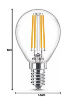 Carica l'immagine nel visualizzatore di Gallery, Philips LED Lampadina a Filamento Sfera, Equivalente a 60W, E14, Luce Bianca Calda