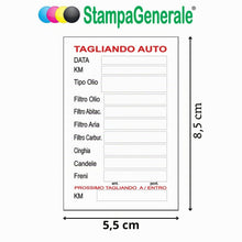 Carica l'immagine nel visualizzatore di Gallery, StampaGenerale® - 50 Pz Etichette Adesive Tagliando Auto Cambio Olio Filtri Candele Freni,in PVC Impermeabile Resistente