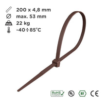 Carica l'immagine nel visualizzatore di Gallery, intervisio Fascette Plastica per Cablaggio 200 mm x 4,8 mm, Fermacavo Colorate Marrone Elettricista 200mm Nylon Cavi Str