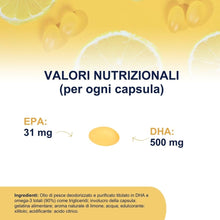 Carica l'immagine nel visualizzatore di Gallery, VitaDHA 1000 Omega 3 IFOS 5 Stelle (60 Capsule) - Omega3 per Adulti e Bambini - 500mg di DHA ad Alta Biodisponibilità