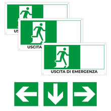 Carica l'immagine nel visualizzatore di Gallery, SPACE - 3 Cartelli uscita di emergenza 30 x 15cm in PVC con Frecce Direzionabili per negozio e azienda uscita di sicurez