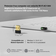Carica l'immagine nel visualizzatore di Gallery, TP-Link Archer T3U Nano Adattatore USB AC1300Mbps Chiavetta Wi-Fi PC Fisso