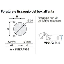 Carica l'immagine nel visualizzatore di Gallery, Cerniera per Anta Cucina Universale FERRARI con Apertura 110° Slide-On con Basetta + Viti per Legno - Interasse 48mm - Ø