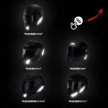 Carica l'immagine nel visualizzatore di Gallery, VFLUO - Kit 4 Strisce adesive nere retroriflettenti per casco moto - adesive omologate per misure FR - Alta visibilità, 