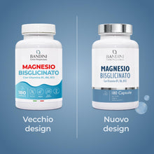 Carica l'immagine nel visualizzatore di Gallery, Bandini® Magnesio Bisglicinato 180 Capsule (2 mesi), 350 mg di Glicinato, Chelato per dose arricchito di Vitamina B1, B6