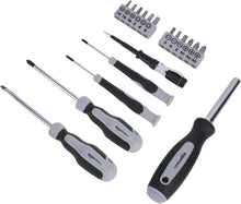 Carica l'immagine nel visualizzatore di Gallery, Amazon Basics 32 pezzi Set di utensili per la casa, Nero/Grigio