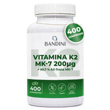 Carica l'immagine nel visualizzatore di Gallery, Bandini® Vitamina K2 MK7 200µg | 400 Compresse | Menachinone Alto Dosaggio