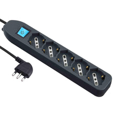 Carica l'immagine nel visualizzatore di Gallery, Electraline 62065 Multipresa 5 posti polivalenti (schuko + 10/16A) con Interruttore-Cavo 1,5 m Nero