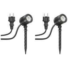 Carica l'immagine nel visualizzatore di Gallery, ledscom.de 2 piccoli faretti LED da giardino con picchetto TARL per esterni, IP65, neri, 4,3 W, 340 lm, bianco caldo