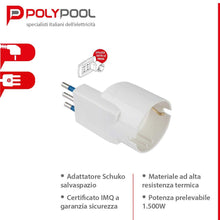 Carica l'immagine nel visualizzatore di Gallery, Poly Pool PP2233 Adattatore Salvaspazio Con Spina Piccola 10 A E Presa P30 Standard Tedesco Bianco