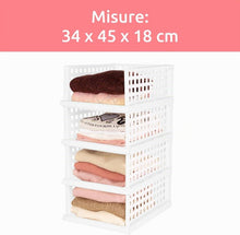 Carica l'immagine nel visualizzatore di Gallery, Compactor SLIDER Organizer Armadio con Cassettino Estraibile, Set da 4 Scaffali Modulabili Regolabili in Plastica BPA Free per Vestiti, Armadi, Bagno, Bianco, Taglia Maxi (34 x 45 x 18 cm)