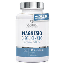 Carica l'immagine nel visualizzatore di Gallery, Bandini® Magnesio Bisglicinato 180 Capsule (2 mesi), 350 mg di Glicinato, Chelato per dose arricchito di Vitamina B1, B6