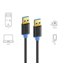 Carica l'immagine nel visualizzatore di Gallery, deleyCON 3,0m USB 3.0 Super Speed - A Connettore a A Connettore - Velocità di Trasferimento fino a 5 Gbit/s - Nero/Blu