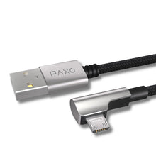 Carica l'immagine nel visualizzatore di Gallery, PAXO Cavo micro USB in nylon da 2 m, colore: nero, connettore angolare a 90 gradi, cavo USB a micro USB, cavo di ricaric