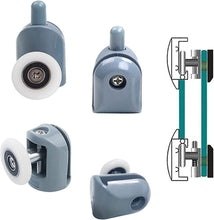 Carica l'immagine nel visualizzatore di Gallery, Set di 8 rulli per porta doccia, guide per porta doccia singole, ruote, puleggia, guide diametro 25 mm, parti di ricambi