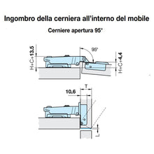 Carica l'immagine nel visualizzatore di Gallery, Cerniera per Anta Cucina Universale FERRARI con Apertura 110° Slide-On con Basetta + Viti per Legno - Interasse 48mm - Ø