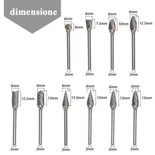Carica l'immagine nel visualizzatore di Gallery, Mesee 10Pz Fresas Rotativas in Carburo di Tungsteno, Set di Lime Fresa a Doppia Taglio con Gambo da 3mm Frese Rotanti Di