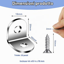 Carica l'immagine nel visualizzatore di Gallery, Flintronic Staffe Angolari, 22 Pezzi 20 x 20 mm Squadrette Angolari, Acciaio Inox Staffe Angolari per a L, con 44 Pezzi 