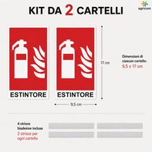 Carica l'immagine nel visualizzatore di Gallery, AGRICOM Cartello Estintore, Kit 2 Pezzi 9,5 x 17 cm in Polipropilene 0,5 mm, Segnaletica Antincendio Impermeabile e Resi