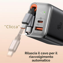 Carica l'immagine nel visualizzatore di Gallery, Mcdodo Caricatore USB C 40W con Cavo Retrattile USB C Alimentatore Tipo C Rapido Retrattile 3-Port Presa C Caricabatteri
