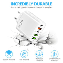 Carica l'immagine nel visualizzatore di Gallery, AXFEE 65W Caricatore Rapido USB, 5Porto USB Caricatore Multipla PD&amp;QC3.0