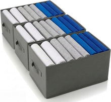 Carica l'immagine nel visualizzatore di Gallery, edihome, Organizer Armadio con Divisori per Cassetti, Contenitori Salvaspazio per Vestiti e Jeans, Organizzatore Pieghevole per Magliette e Biancheria (Pack 3 unità - 8 Divisori - Grigio scuro)