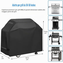 Carica l'immagine nel visualizzatore di Gallery, Copertura impermeabile per barbecue, 147,3 cm, antistrappo e anti-UV, compatibile con griglie Weber, Char-Broil, Nexgril