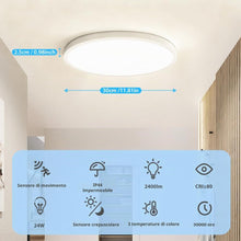 Carica l'immagine nel visualizzatore di Gallery, Plafoniera LED a soffitto dimmerabile con sensore di movimento e telecomando, 24W 2400Lm Lampadario con Sensore 5.8G Rad