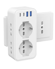 Carica l'immagine nel visualizzatore di Gallery, Presa Multipla con 2 Schuko e 4 Prese IT, Spina Italiana, Multipresa Salvaspazio con 4 USB, Adattatore Spina 16A per Cuc