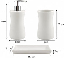 Carica l'immagine nel visualizzatore di Gallery, Accessori da Bagno MSV Set in Ceramica da 3 Pezzi: Dispenser di Sapone, portasapone, portaspazzolino Palma White