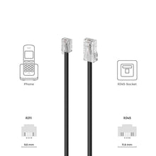 Carica l'immagine nel visualizzatore di Gallery, deleyCON 3,0m Cavo Telefonico RJ11 a RJ45 Modulare Cavo Piatto Connettore RJ11 a Connettore RJ45 Presa Telefono Modem Ro
