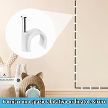 Carica l'immagine nel visualizzatore di Gallery, Clip Fermacavi: 100 Pezzi Bianchi Formato Rotondo 8Mm. Per Fissaggio Cavi Elettrici Murali. Graffette E Clip Organizzazi