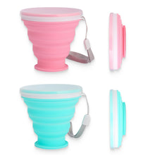 Carica l'immagine nel visualizzatore di Gallery, set di 2 tazze in silicone pieghevoli, Bicchiere Portatile Pieghevole da Viaggio con Coperchio in Plastica, con coperchi
