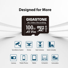 Carica l'immagine nel visualizzatore di Gallery, GIGASTONE Scheda Micro SD da 100 GB, registrazione video A1 V30 4K, compatibile con telecamera di sicurezza, Dash Cam, D