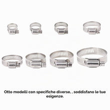Carica l'immagine nel visualizzatore di Gallery, Glarks 100 pezzi regolabili 8-44 mm gamma 304 in acciaio inox vite senza fine kit assortimento di morsetti per tubo dell