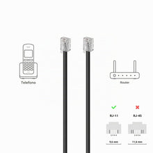 Carica l'immagine nel visualizzatore di Gallery, CABLEPELADO - Cavo per telefono RJ11 modulare 6P4C Western | Per fax, modem, router, DSL, VDSL, ISDN, Internet | Nero | 