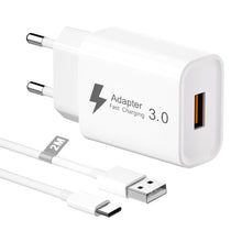 Carica l'immagine nel visualizzatore di Gallery, Caricatore USB 18W con Cavo USB Type-C 2M, Quick Charge 3.0 Presa USB Alimentatore USB Caricabatterie USB Spina Caricato