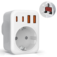 Carica l'immagine nel visualizzatore di Gallery, Adattatore presa Inglese da Viaggio, 5 in 1 Adattatore da Viaggio UK,con 2 USB A e 2 USB C, 3250W, Adattatore Tipo G per