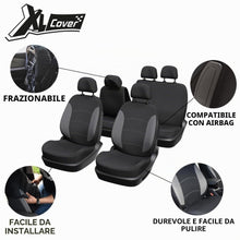 Carica l'immagine nel visualizzatore di Gallery, Set Fodere Auto Panchina Frazionabile 60/40 Nero Airbag ISOFIX