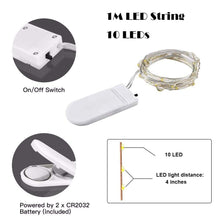 Carica l'immagine nel visualizzatore di Gallery, Stringa Luci LED a Batteria, 1M 10 LED Lampada a Fili di Rame Impermeabile Micro Catena Luminos per Interni e Esterni, N