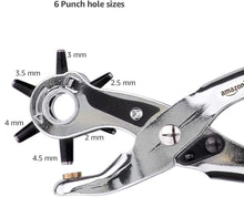 Carica l'immagine nel visualizzatore di Gallery, Amazon Basics Set pinza fustellatrice, per il cuoio, rotante, per fori di diverse dimensioni, Argento